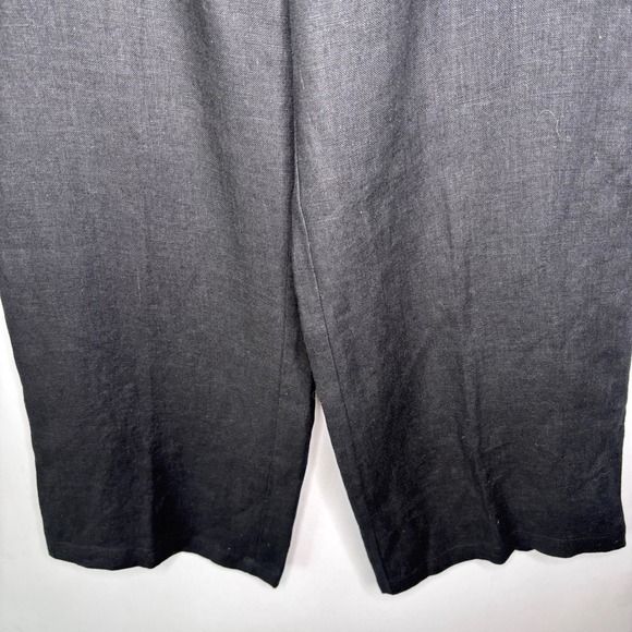 Eileen Fisher Irish Linen Pants Size L Wide Leg Crop Black Side Zip - Picture 5 of 8